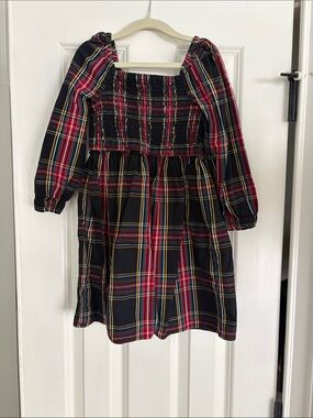 Crew cuts Girls Black Red Plaid Long-Sleeve Smocked Dress